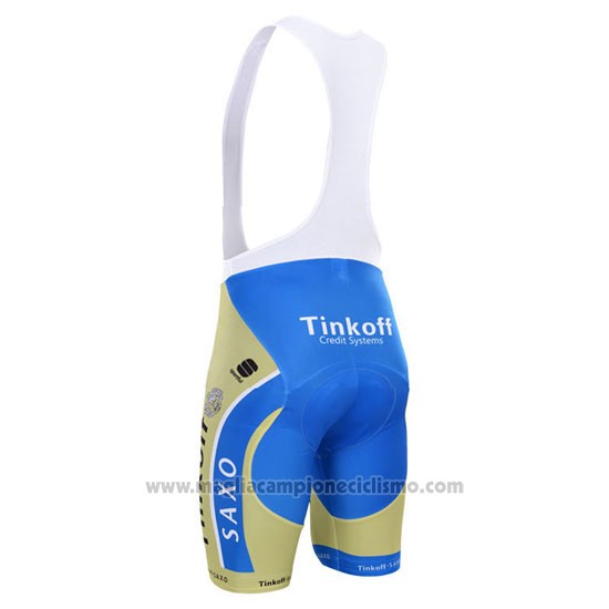 2015 Abbigliamento Ciclismo Tinkoff Saxo Bank Celeste e Giallo Manica Corta e Salopette